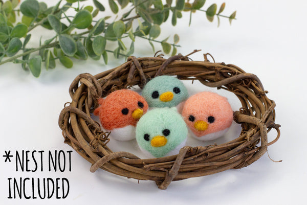 Spring Bird Chick Felt Shapes- SET OF 4- Teals & Peaches