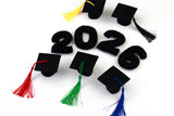 2026 Graduation Shapes- Choose from "2026" Number Set and Mortar Board Caps with Tassels