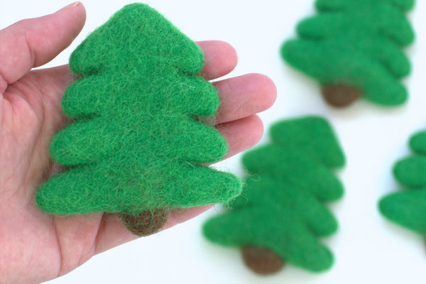 Felt Christmas Tree Ornaments- SET OF 3- Pink, Purple