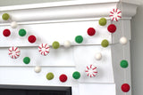Peppermint Felt Christmas Garland- Red, Kelly Green, Lime & White