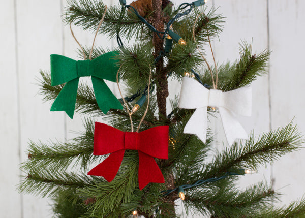 Red, Green & White Felt Bow Christmas Ornaments