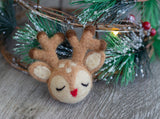 Reindeer Christmas Shapes with Red Nose- 100% Wool Felt