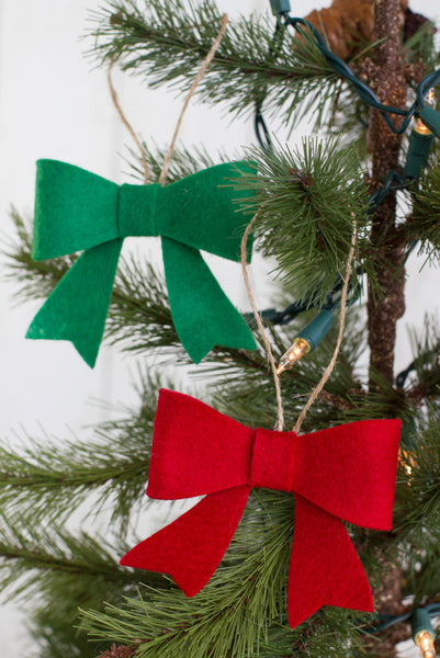 Red & Kelly Green Felt Bow Christmas Ornaments