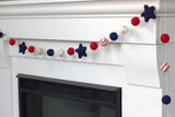 Fourth of July Garland Decor- Swirls & Stars Felt Ball- Red, White, Navy Blue with Navy Stars