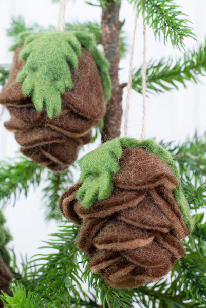Felt Pine Cone Ornaments