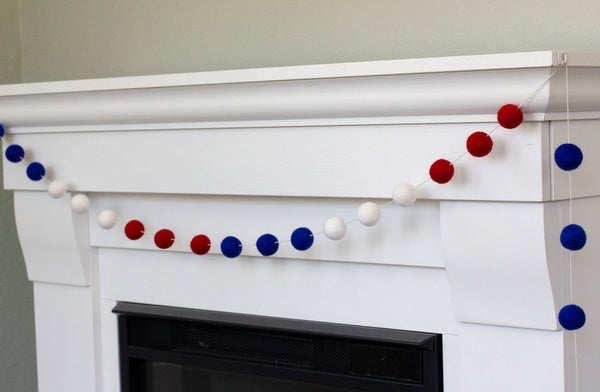 Fourth of July Felt Ball Garland- Royal/Red/White