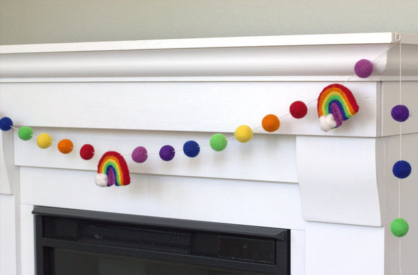 Rainbow Felt Ball Garland - ROYGBIV Classic - Wool Felt Balls- Clouds- Playroom Nursery Children's Room Decor