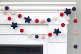 Fourth of July Garland Decor- Swirls & Stars Felt Ball- Red, White, Navy Blue with Navy Stars