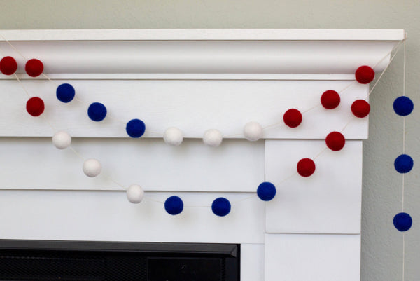 Fourth of July Felt Ball Garland- Royal/Red/White