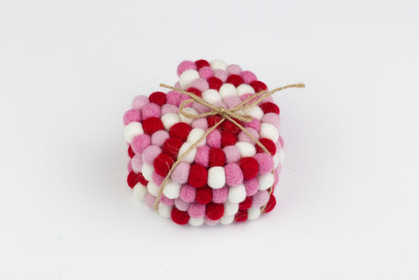 Valentine's Heart Felt Coasters- Set of 4 or 6- Red and Pink