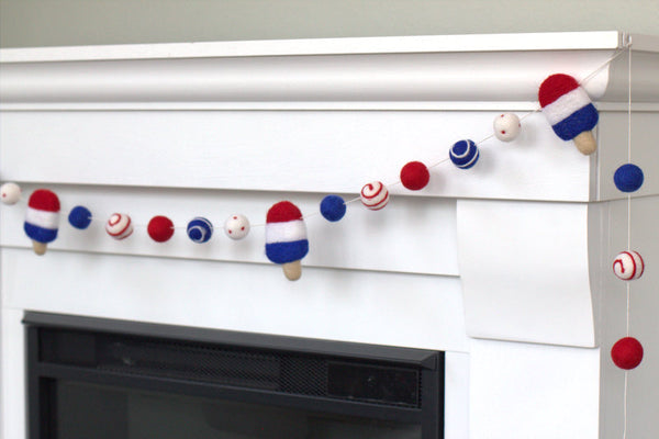 Popsicle Garland- Red, White, Blue- Dots & Swirls