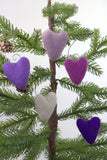 Valentine's Day Folk Heart Ornaments- SET OF 5- Purple, Off White