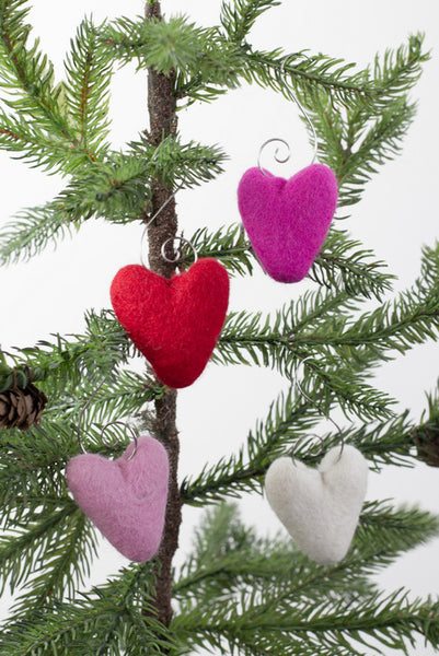 Valentine's Day Folk Heart Ornaments- Red, Pinks, Off White