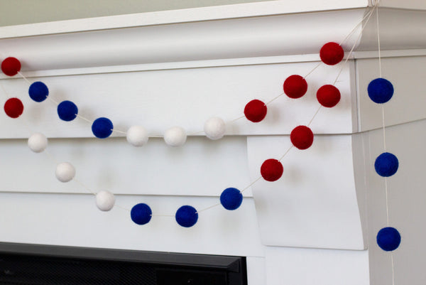 Fourth of July Felt Ball Garland- Royal/Red/White