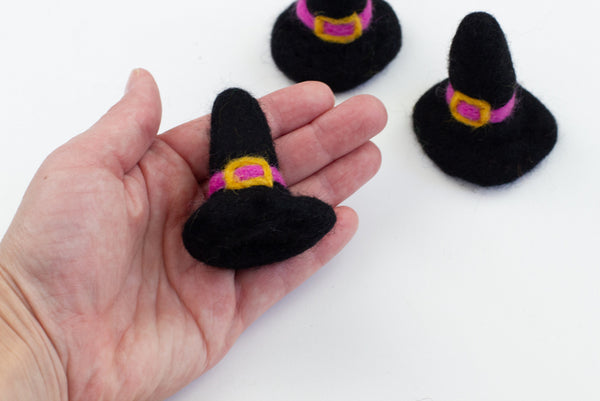 Wool Felt Witch Hats - Pink & Orange Buckle
