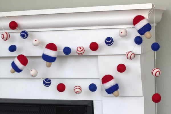 Popsicle Garland- Red, White, Blue- Dots & Swirls