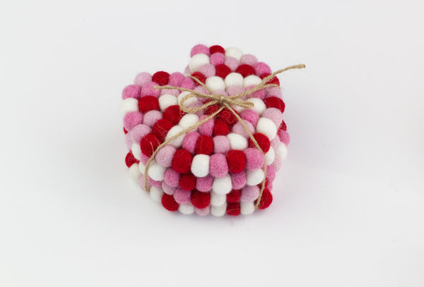 Valentine's Heart Felt Coasters- Set of 4 or 6- Red and Pink