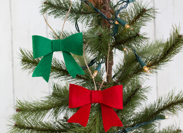 Red & Kelly Green Felt Bow Christmas Ornaments