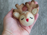 Reindeer Christmas Shapes with Red Nose- 100% Wool Felt