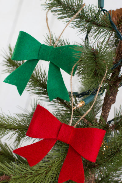 Red & Kelly Green Felt Bow Christmas Ornaments