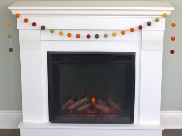 Thanksgiving Decor Garland- Felt Balls- Brown Orange Burgundy