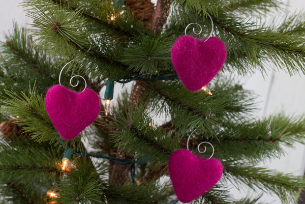Valentine's Day Heart Ornaments- Berry Pink