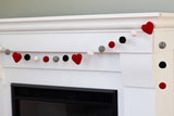 Valentine's Day Buffalo Plaid Garland- Red, Black, Gray & White Felt Ball & Heart Garland