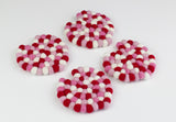 Valentine's Heart Felt Coasters- Set of 4 or 6- Red and Pink