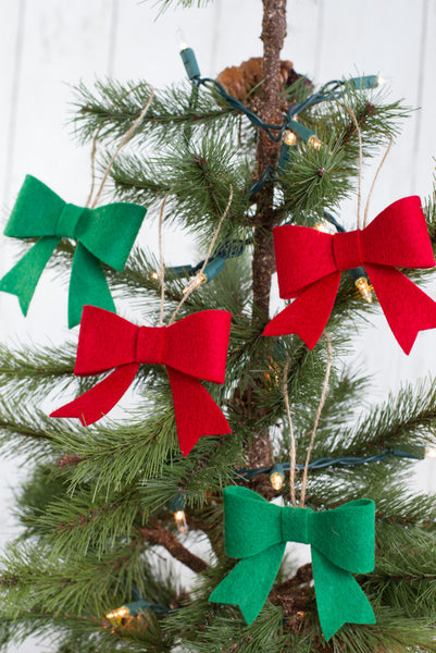 Red & Kelly Green Felt Bow Christmas Ornaments