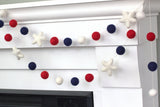 Fourth July Garland- Red, Navy, White with White Felt Stars