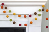 Thanksgiving Decor Garland- Felt Balls- Brown Orange Burgundy