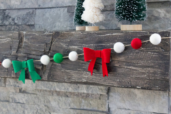 Red, Kelly Green, White Felt Bow Garland