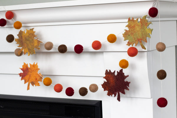 Maple Leaves Felt Garland- Brown, Orange