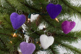 Valentine's Day Heart Ornaments- SET OF 5- Purple, White