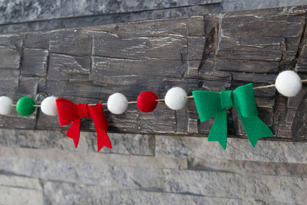 Red, Kelly Green, White Felt Bow Garland