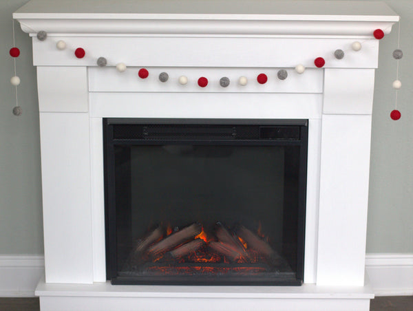 Felt Ball Garland- Red, Gray, White- Christmas, Valentine's