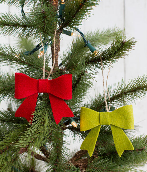 Red & Lime Green Felt Bow Christmas Ornaments