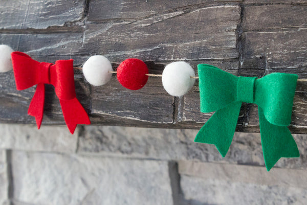 Red, Kelly Green, White Felt Bow Garland