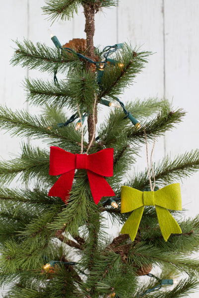 Red & Lime Green Felt Bow Christmas Ornaments