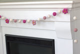 Felt Daisy Garland- Baby Pink, Rose & White Felt Flowers & Balls- Spring Summer Easter- 100% Wool