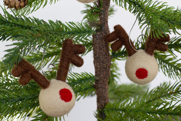 Reindeer Head Ornaments with Red Nose