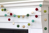 Christmas Felt Ball Garland- Burgundy, Forest, Lime, Turquoise, Almond, White- Winter Holiday Decor
