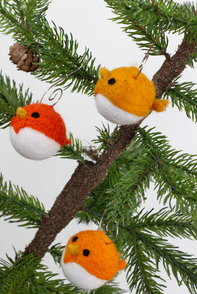 Fall Bird Tree Ornaments- SET OF 4- Oranges & Golden Chicks