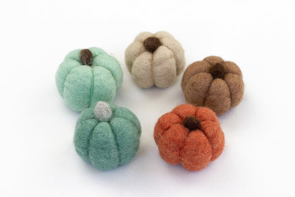 Wool Felt Pumpkins - Teal & Terra Cotta
