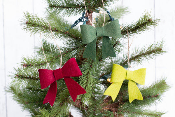 Burgundy, Forest Green & Lime Felt Bow Christmas Ornaments
