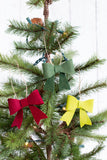 Burgundy, Forest Green & Lime Felt Bow Christmas Ornaments