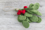 Christmas Mistletoe Sprig- Green with Red Berries, Hanging Twine