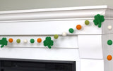 Shamrock Garland- St. Patrick's Day- Orange, Green, White- Wool Felt Pom Poms Eco-Friendly