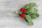 Christmas Mistletoe Sprig- Green with Red Berries, Hanging Twine