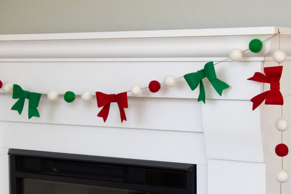 Red, Kelly Green, White Felt Bow Garland